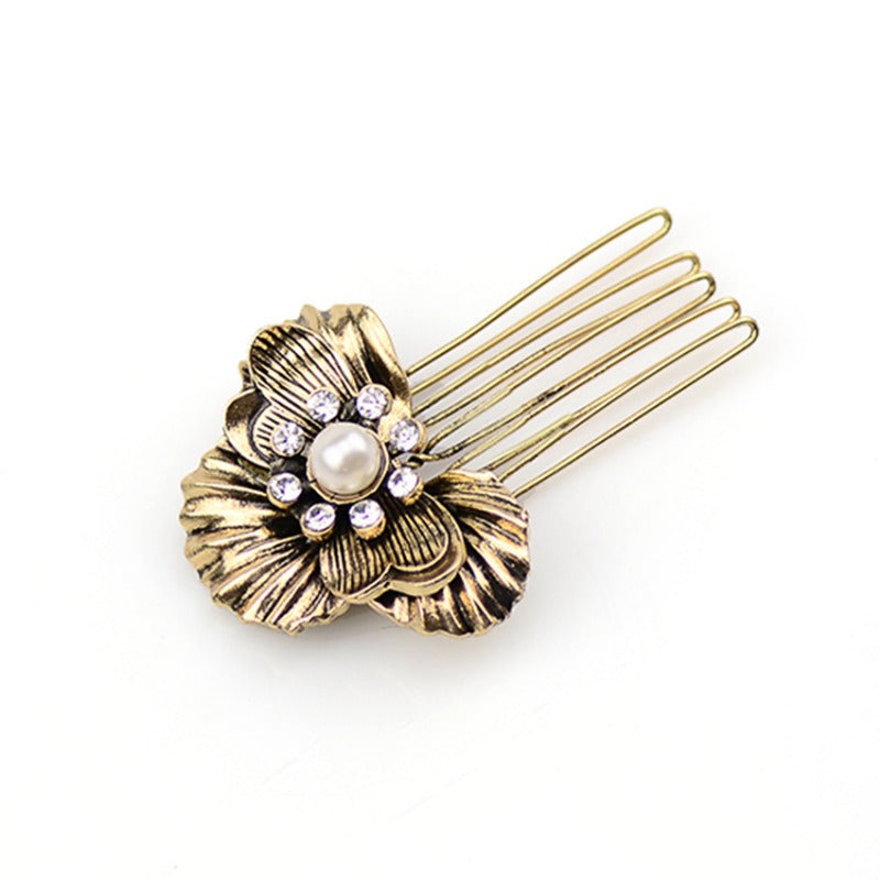Wholesale vintage diamond hu'die hair comb pearl hairpin